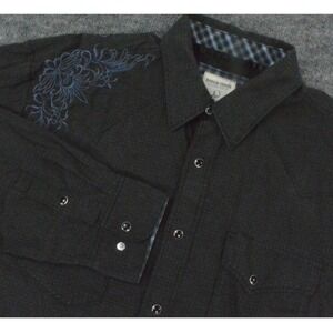 Panhandle Slim Rough Stock Shirt Mens Large Black Western Embroidered Cotton